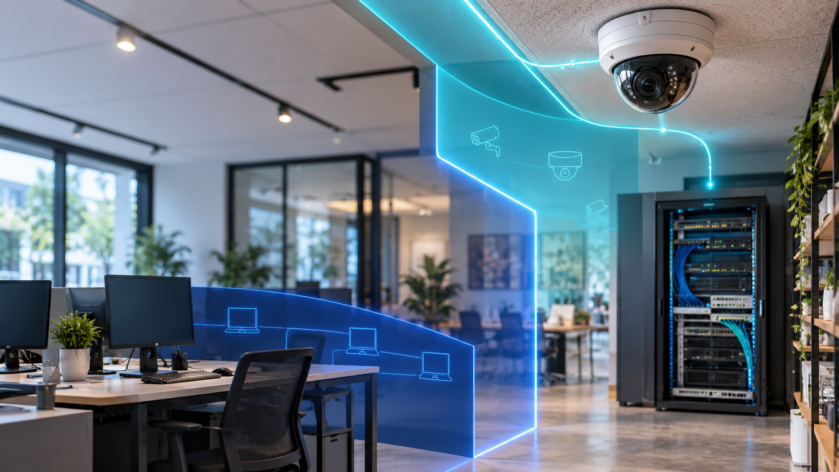 Beveiligde IP-camera op een apart segment van een zakelijk netwerk
